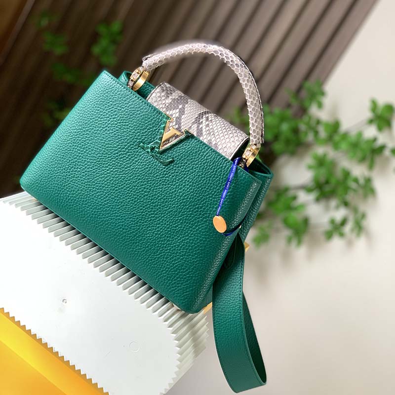 Louis Vuitton Emeraude Green Leather and Python Skin Capucines Mini Bag