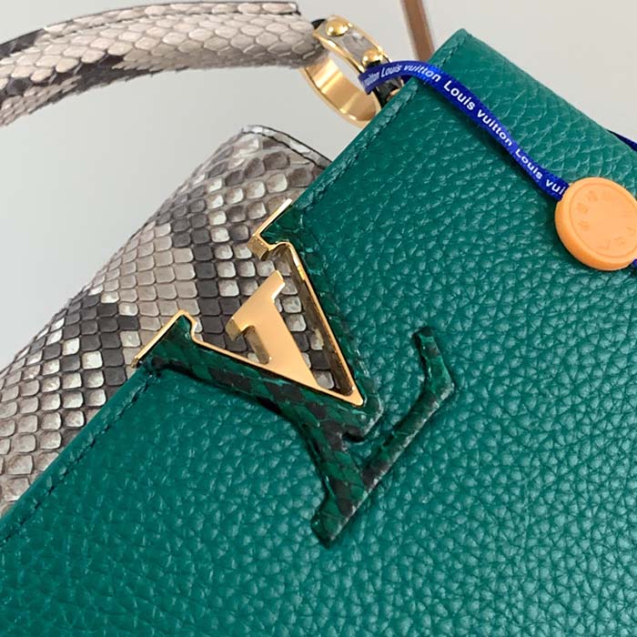 Louis Vuitton Emeraude Green Leather and Python Skin Capucines