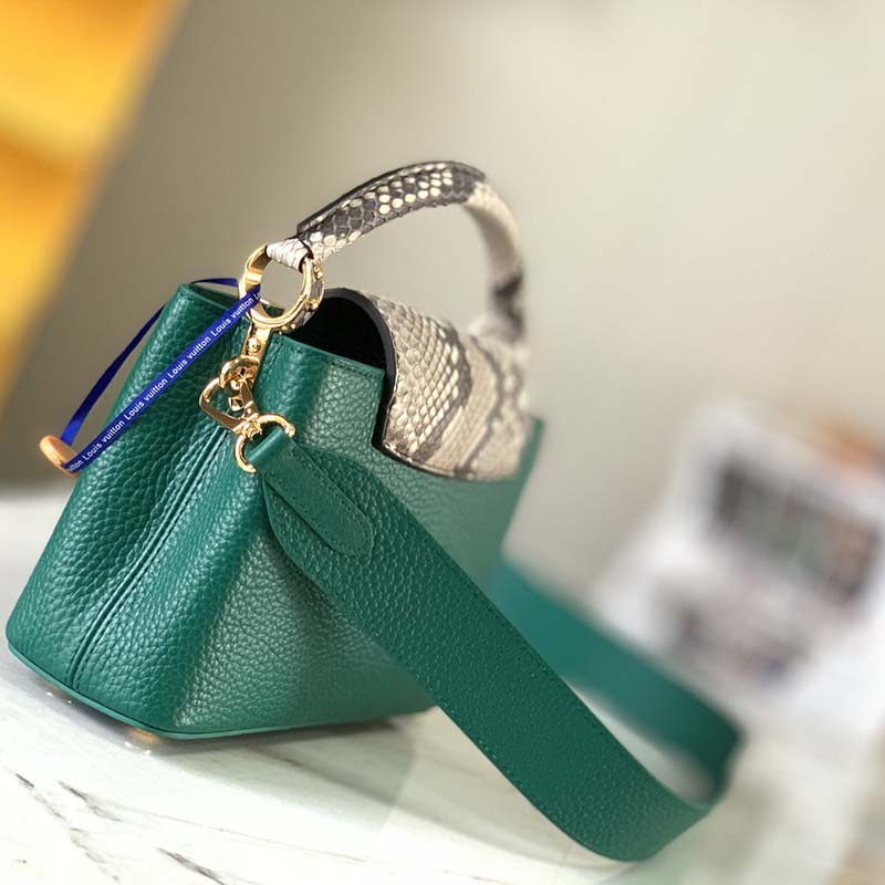 Louis Vuitton Emeraude Green Leather and Python Skin Capucines