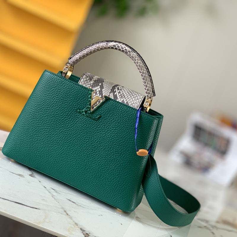 Louis Vuitton Emerald Green Taurillon Capucines Bb Gold Hardware, 2022, Womens Handbag