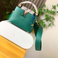 Louis Vuitton LV Women Capucines BB Handbag Green Taurillon Python Skin Leather (10)