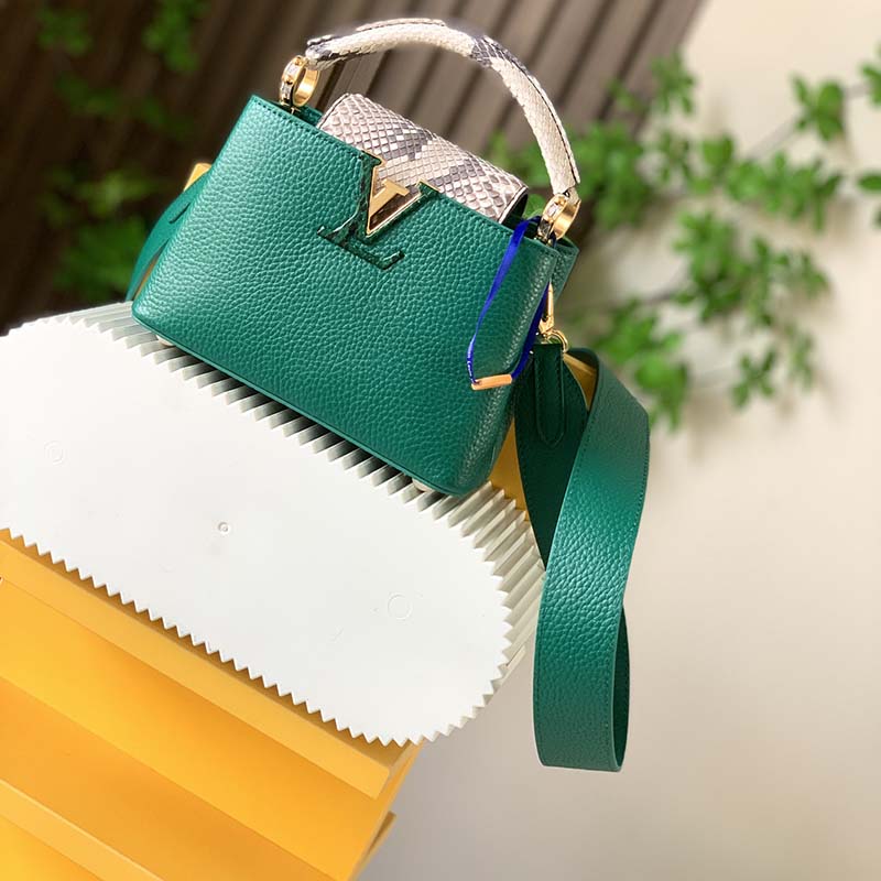 Louis Vuitton Emeraude Green Leather and Python Skin Capucines