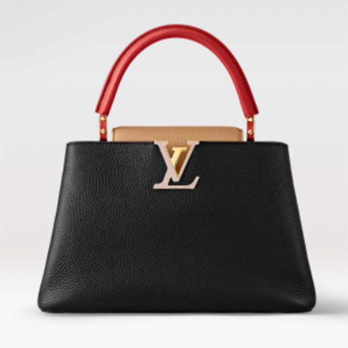 Louis Vuitton LV Women Capucines MM Handbag Black Beige Red Taurillon Leather