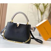 Louis Vuitton LV Women Capucines MM Handbag Black Gray Taurillon Leather (8)