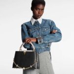 Louis Vuitton LV Women Capucines MM Handbag Black Gray Taurillon Leather - immagine 12