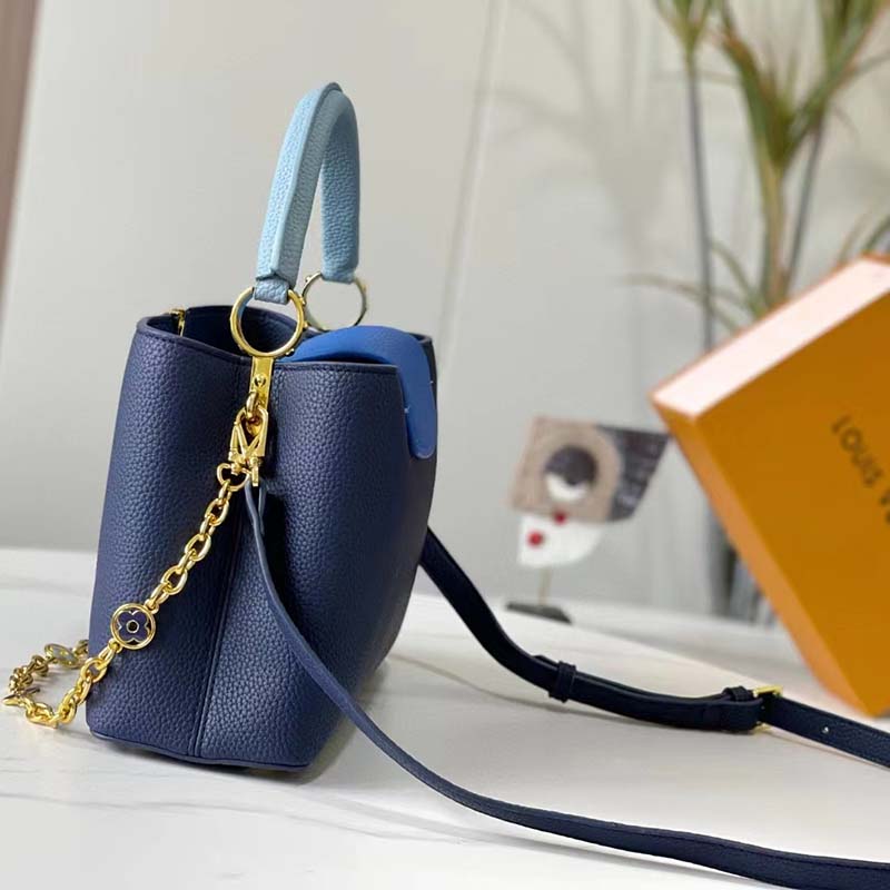 LOUIS VUITTON Capucines MM Taurillon Leather Satchel Bag Blue