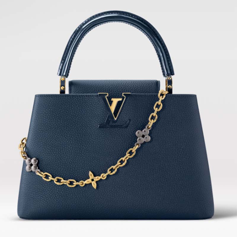 Louis Vuitton LV Women Capucines MM Handbag Navy Blue Taurillon Leather