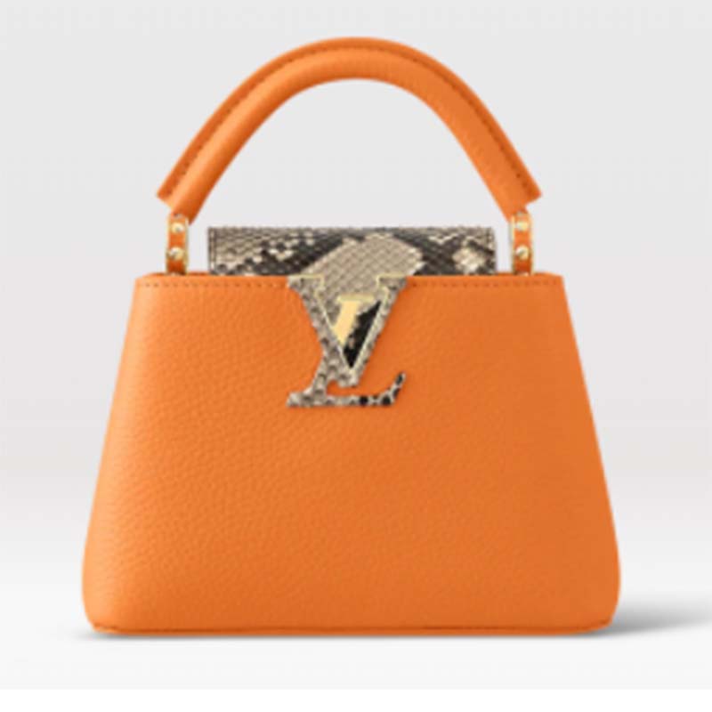 Louis Vuitton LV Women Capucines Mini Handbag Brown Taurillon Python Leather