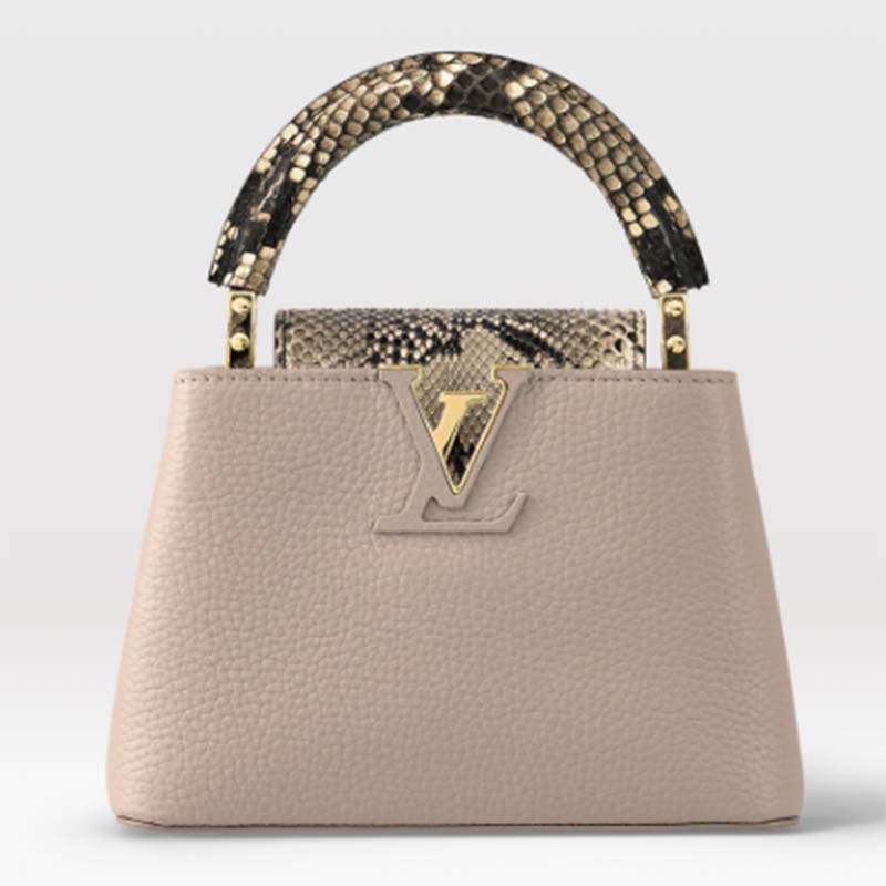 Louis Vuitton LV Women Capucines Mini Handbag Galet Gray Taurillon Python Leather