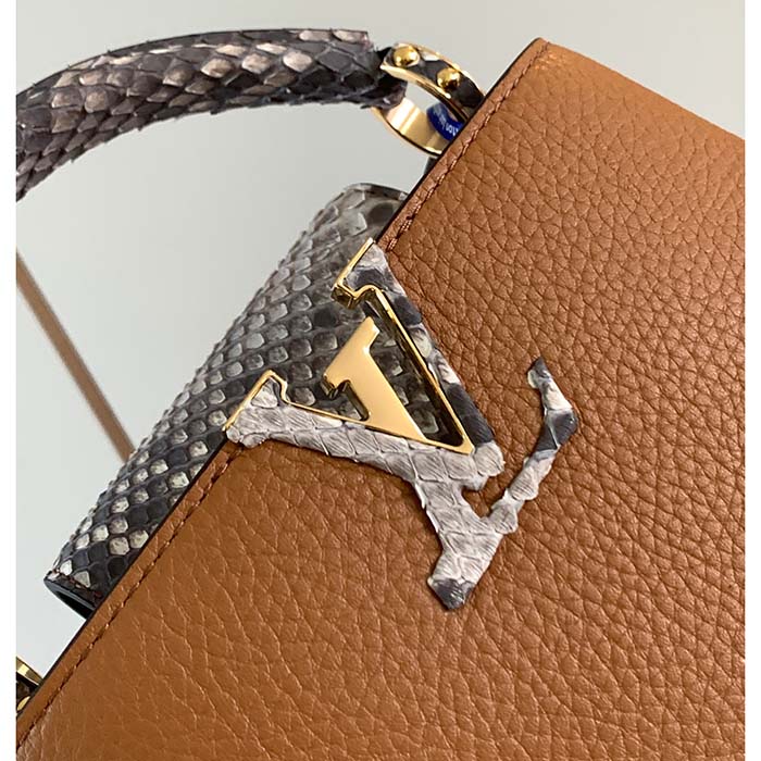 LV Capucines Mini Handbag Orange Taurillon Leather and Python Skin - Bellisa