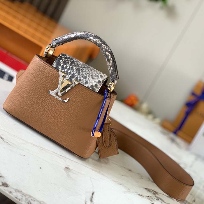 LV Capucines Mini Taurillon Leather in Blue with Python Trims