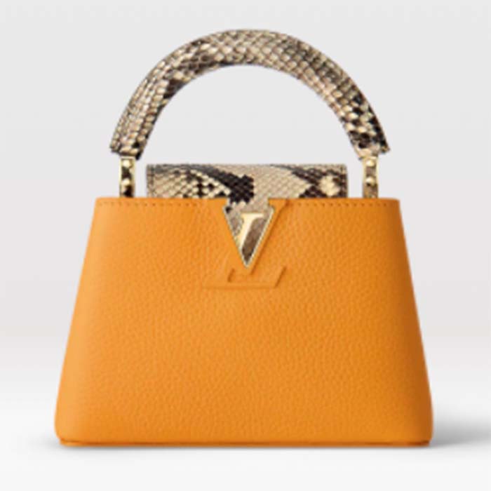 Louis Vuitton LV Women Capucines Mini Handbag Golden Yellow Taurillon Leather Python Skin