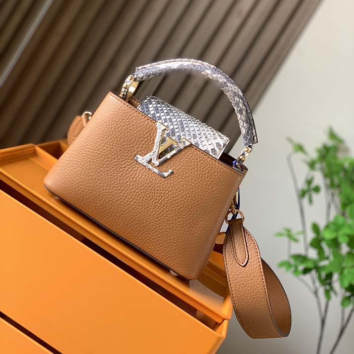 LV Capucines Mini Handbag Orange Taurillon Leather and Python Skin