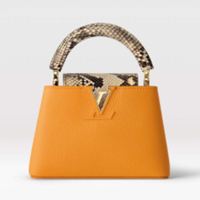 Louis Vuitton LV Women Capucines Mini Handbag Golden Yellow Taurillon Python Leather