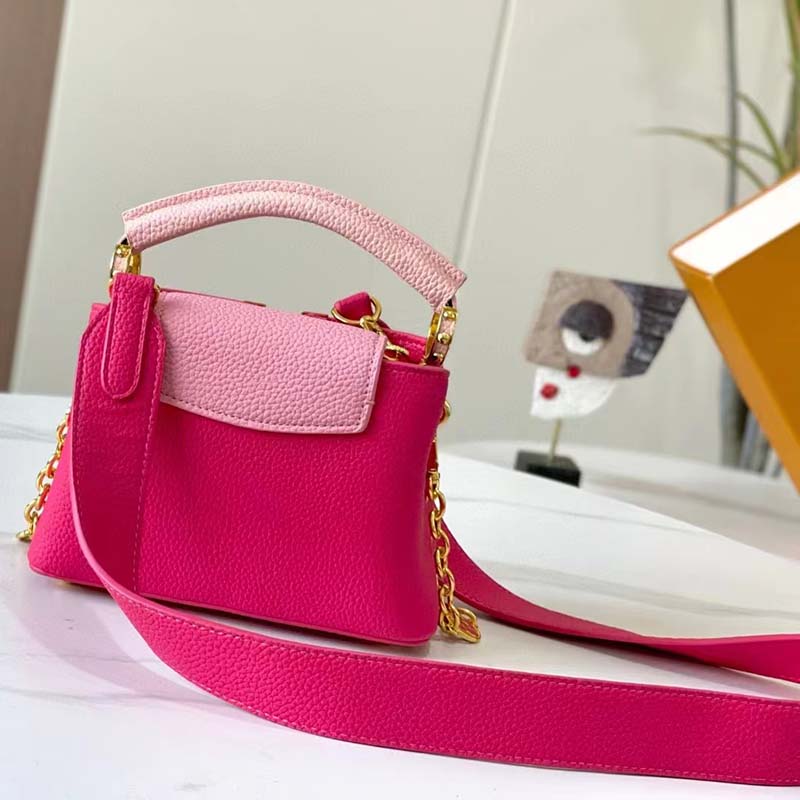 Authenticated Used LOUIS VUITTON Louis Vuitton Capucines MINI Pink/Yellow  M55987 Women's 13842 Taurillon Leather Handbag 