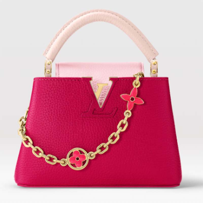 Louis Vuitton LV Women Capucines Mini Handbag Rose Pink Taurillon Leather