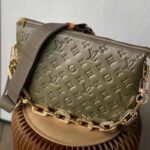 Louis Vuitton LV Women Coussin MM Handbag Khaki Monogram Embossed Puffy Lambskin - Image 3