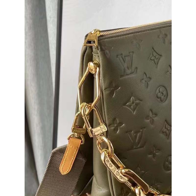 Louis Vuitton LV Women Coussin MM Handbag Khaki Monogram Embossed Puffy Lambskin (18)