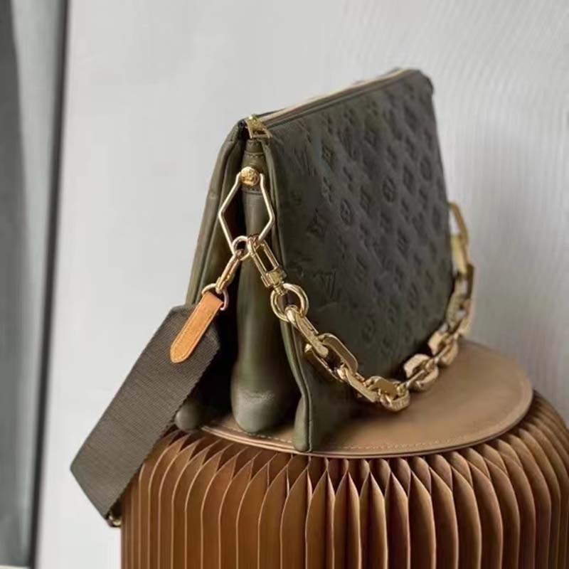 Louis Vuitton LV Women Coussin MM Handbag Khaki Monogram Embossed Puffy Lambskin (3)