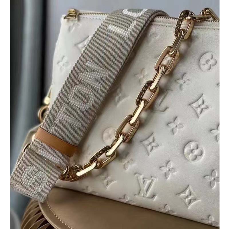 Louis Vuitton LV Women Coussin PM Handbag Cream Monogram-Embossed Puffy Lambskin Calfskin (2)