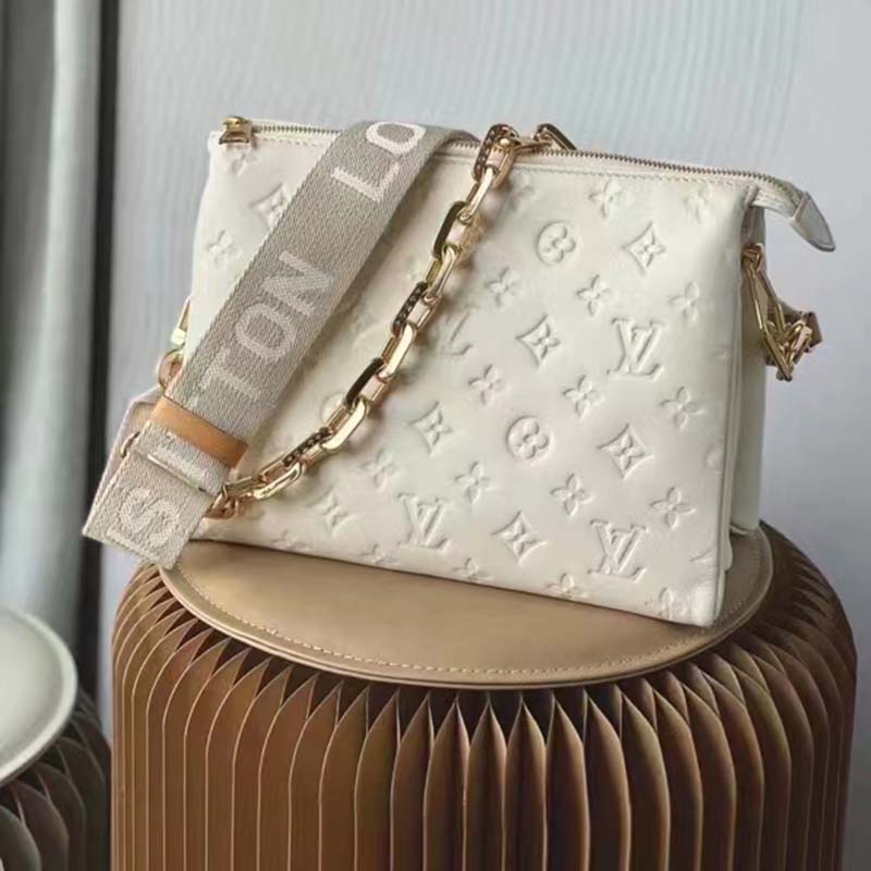 Louis Vuitton LV Women Coussin PM Handbag Cream Monogram-Embossed Puffy Lambskin Calfskin (4)