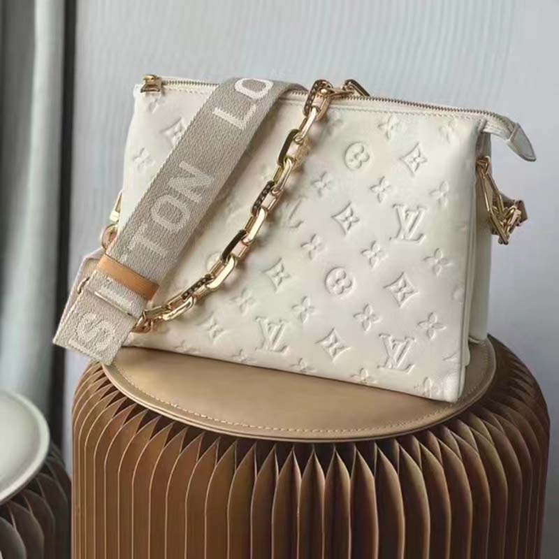 Louis Vuitton LV Women Coussin PM Handbag Cream Monogram-Embossed