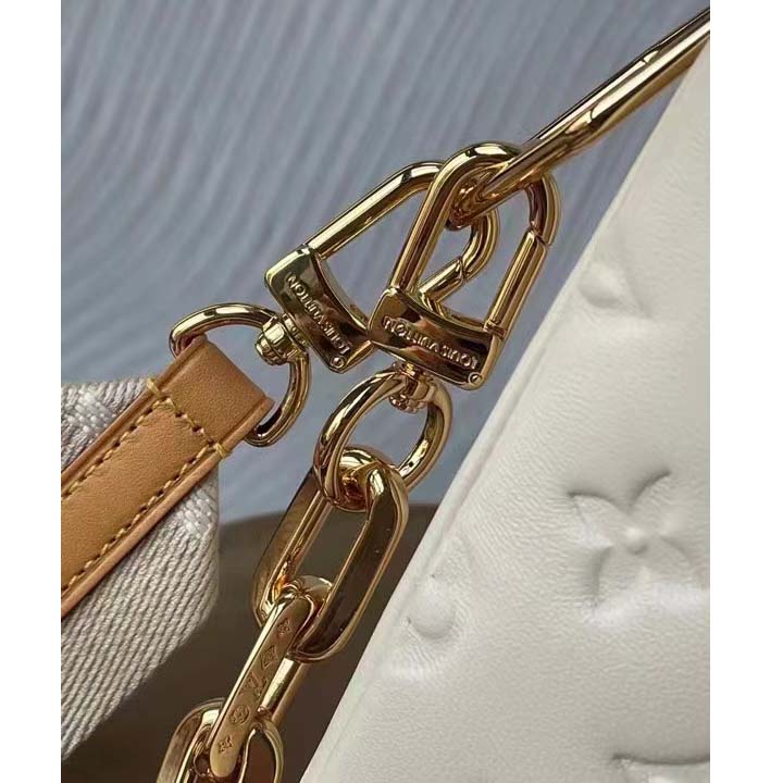 Louis Vuitton LV Women Coussin PM Handbag Cream Monogram-Embossed Puffy Lambskin Calfskin (7)