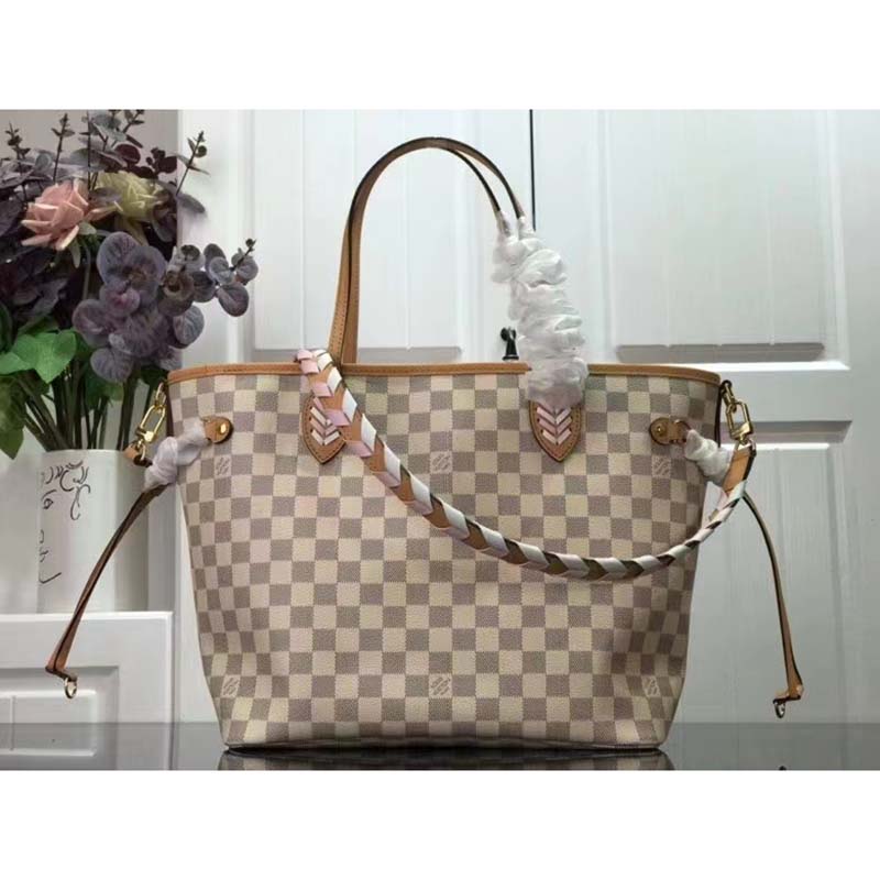 Louis Vuitton LV Women Neverfull MM Tote Bag in Damier Azur Canvas-Pink -  LULUX