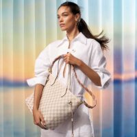 Louis Vuitton LV Women Neverfull MM Tote Bag Damier Azur Coated Canvas (7)