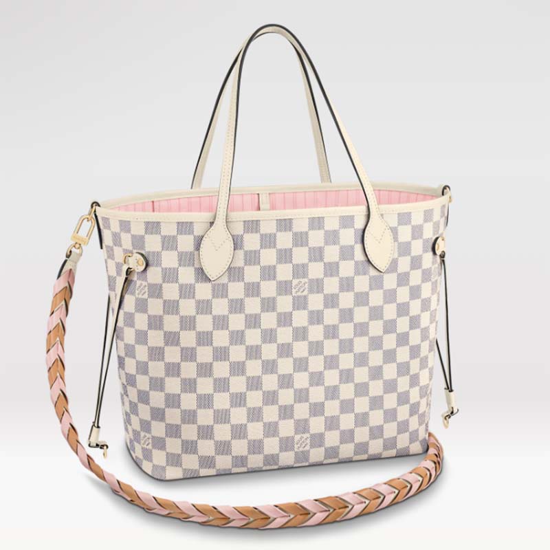 Louis Vuitton LV Women Neverfull MM Tote Bag Damier Azur Coated Canvas