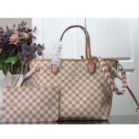Louis Vuitton LV Women Neverfull MM Tote Bag Damier Azur Coated Canvas (7)