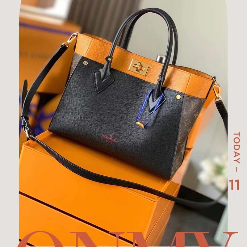 Louis Vuitton LV Women On My Side MM Tote Bag Black Twist Calfskin Monogram Coated Canvas (2)
