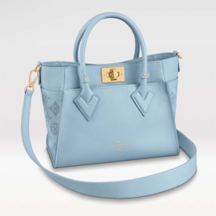 Louis Vuitton LV Women On My Side PM Handbag Bleu Nuage Blue Perforated Calf Leather
