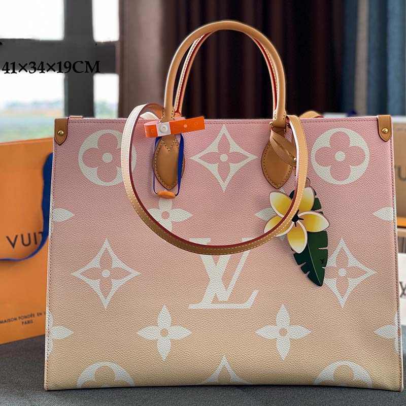 Onthego cloth tote Louis Vuitton Pink in Cloth - 25251033