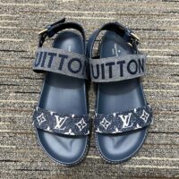 Louis Vuitton LV Women Paseo Flat Comfort Sandal Navy Blue Monogram Denim Calf (6)