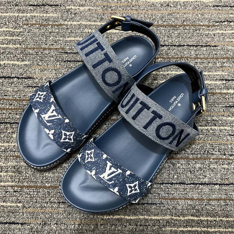 Replica Louis Vuitton Paseo Flat Comfort Sandals In Blue Denim for