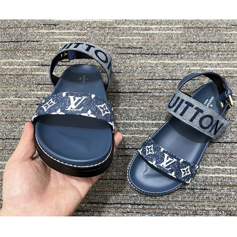 Louis Vuitton Black paseo flat mule sandals - size EU 38 Blue ref