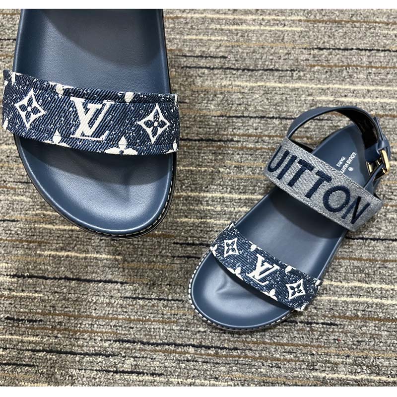 Louis Vuitton Navy Blue Paseo Flat Comfort Sandal 38 – The Closet
