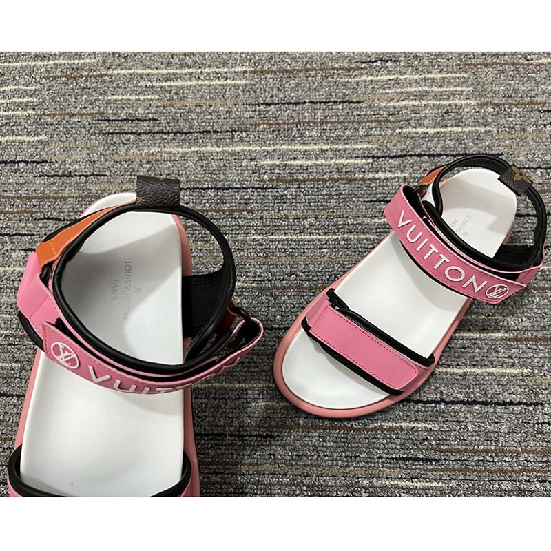 Louis Vuitton LV Women Pool Pillow Flat Comfort Sandal Pink Calf Leather Circle Rubber