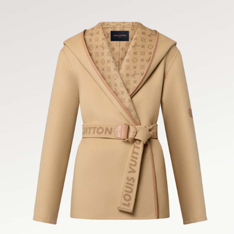 Louis Vuitton Monogram Wrap Peacoat in Wool and Silk with Monogram Detail, Brown, 42