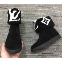 Louis Vuitton LV Women Snowdrop Flat Ankle Boot Black Suede Calf Leather Shearling Wool (6)