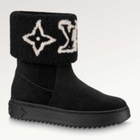 Louis Vuitton LV Women Snowdrop Flat Ankle Boot Black Suede Calf Leather Shearling Wool (6)