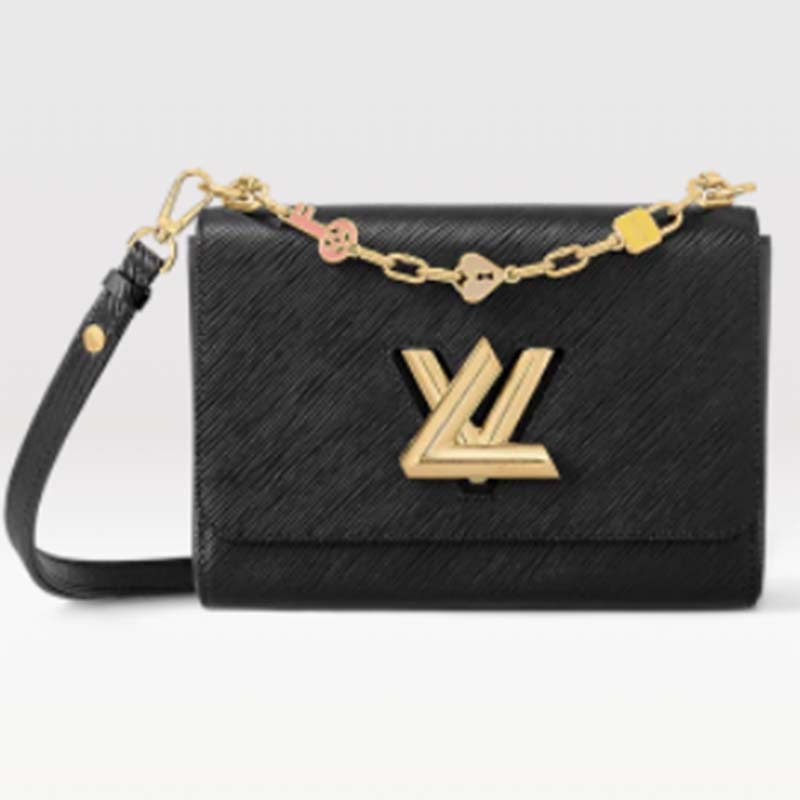 Louis Vuitton LV Women Twist MM Handbag Black Epi Grained Leather