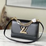 Louis Vuitton LV Women Twist MM Handbag Black Epi Grained Leather Monogram Flower - Image 2