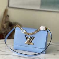 Louis Vuitton LV Women Twist MM Handbag Bleu Nuage Blue Epi Grained Leather (11)