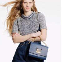 Louis Vuitton LV Women Twist MM Handbag Indigo Blue Epi Grained Cowhide Leather (7)