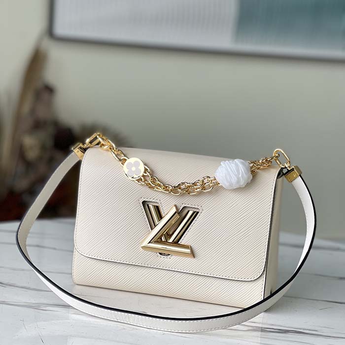 Louis Vuitton LV Women Twist MM Handbag Quartz White Epi Grained