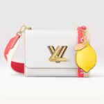 Louis Vuitton LV Women Twist MM Lemon Handbag White Epi Grained Cowhide