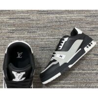 Louis Vuitton Men LV Trainer Sneaker Black Mix Materials Rubber Outsole 54 Monogram Flowers (5)