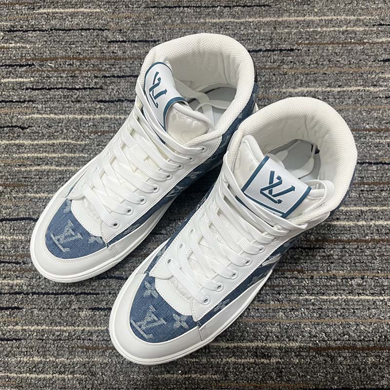 Replica Louis Vuitton Charlie Sneaker Boots In Blue Monogram Denim